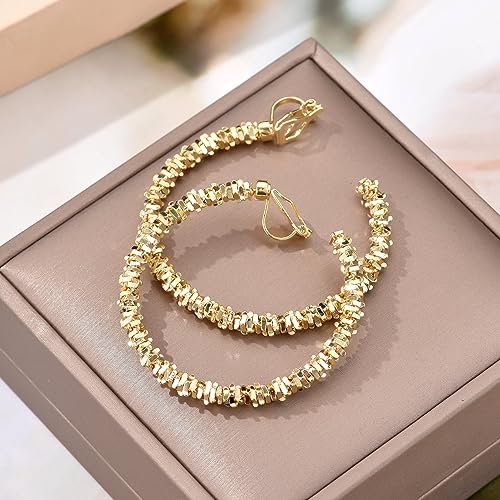 YOQUCOL 5CM(2.0IN) Golden Swingable Clip On Hoop Earrings for Women Non Pierced Ears Hoop Earrings - color: F