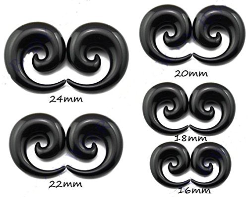Pair of Black Ear Plugs Tapers Huge Big Gauge Super Spirals Horseshoes Tapers Gauges 24mm 22mm 20mm 18mm 16mm 14mm 12mm 11mm 10mm - style: 24mm