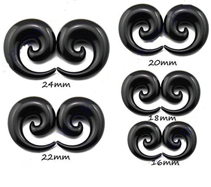 Pair of Black Ear Plugs Tapers Huge Big Gauge Super Spirals Horseshoes Tapers Gauges 24mm 22mm 20mm 18mm 16mm 14mm 12mm 11mm 10mm - style: 24mm