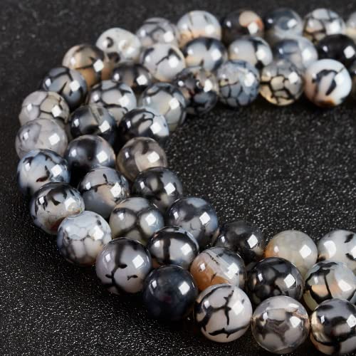 100pcs 6mm White Dragon Vein Agate Beads Natural Gemstone Beads Round Loose Beads for Crafting and Jewelry Making - color: White Dragon Vein Agate, size: 6mm