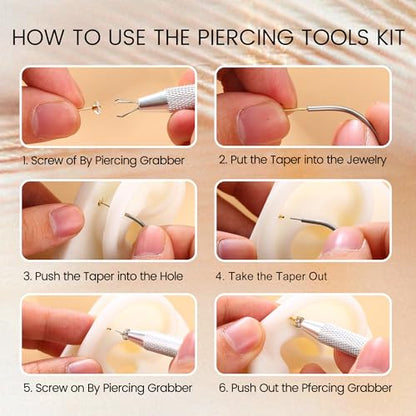 Piercing Ball Grabber Tool, 14-20G Taper for Changing Jewelry | Surgical Steel Flat Back Earrings Threader Tool Insertion Pin, Body Piercing Kit for Ear Rook Conch Nose Lip Jewelry Removal - style: Curved Threadless (14G 16G 18G 20G) + Ball Grabber Tool