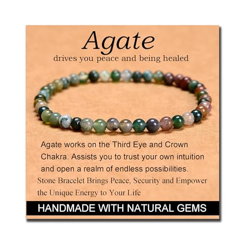 MASSIVE BEADS Handmade Yoga Stretch Elastic Bracelet Natural Stone Crystal Healing Power Energy Gifts for Unisex Adult 4mm 6mm 8mm 10mm - color: Indian Agate(Peaceful), size: 4mm