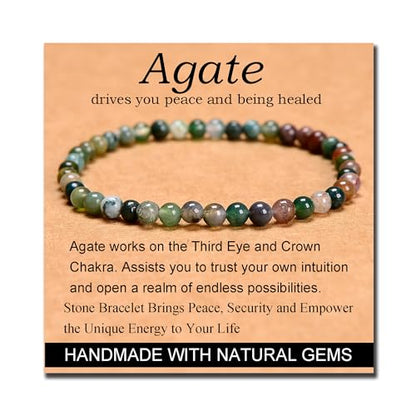 MASSIVE BEADS Handmade Yoga Stretch Elastic Bracelet Natural Stone Crystal Healing Power Energy Gifts for Unisex Adult 4mm 6mm 8mm 10mm - color: Indian Agate(Peaceful), size: 4mm
