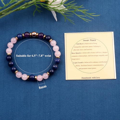 KSQS Healing Stone Bead Bracelet for Women, Natural Gemstones Balance Protection Bracelet, Spiritual Crystal Beads Bracelet Anxiety Relief with Meaning Card - color: Inner Peace