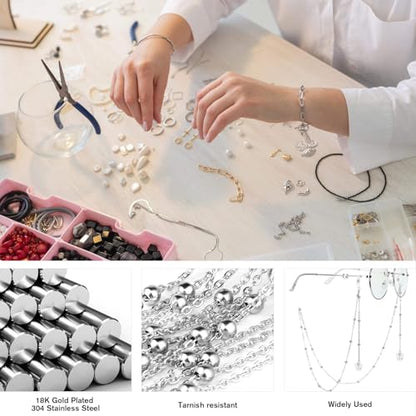 33FT 2mm Stainless Steel Satellite Bead Chains Roll Bulk for Jewelry Making | 304 Stainless Steel Ball Beaded Cable Link Chains Spool for Necklace DIY Craft - color: Stainless Steel Big Beads Satellite Cable Chain