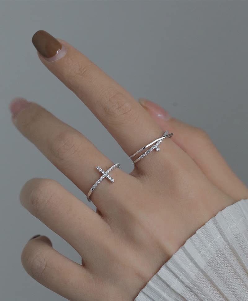 ZOERAY Gold Silver Stackable Rings for Women Non Tarnish CZ Ring Set | 10PCS 14K Gold Plated, Dainty Stacking Band Rings, Cross Wave Paperclip Knot Knuckle Thumb Ring, Jewelry Gifts, Size 4-11 - color: Silver