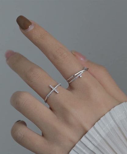 ZOERAY Gold Silver Stackable Rings for Women Non Tarnish CZ Ring Set | 10PCS 14K Gold Plated, Dainty Stacking Band Rings, Cross Wave Paperclip Knot Knuckle Thumb Ring, Jewelry Gifts, Size 4-11 - color: Silver