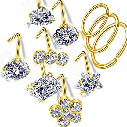 Nose Rings & Studs - 18g, 20g, 22g 14K Gold Bone Nose Studs for Women in Titanium Steel - color: 20g 10pcs Gold L 316L Surgical Steel