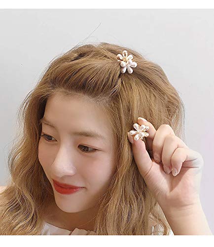 Mini Pearl Hair Barrettes for Women Girls, 10pcs Sweet Artificial Pearl Hair Clips, Flower Pins Clips for Party Wedding Daily