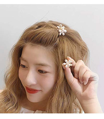 Mini Pearl Hair Barrettes for Women Girls, 10pcs Sweet Artificial Pearl Hair Clips, Flower Pins Clips for Party Wedding Daily