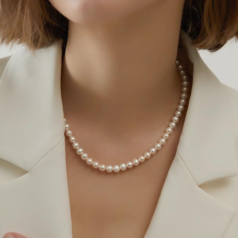 White Genuine Freshwater Cultured Pearl Necklace For Women And Men | Full Sizes from 3mm to 14mm Freshwater Pearls, AAA Grade & Above, A Love Gift Choice For Anniversaries And Birthdays - size: 6-7mm 16in
