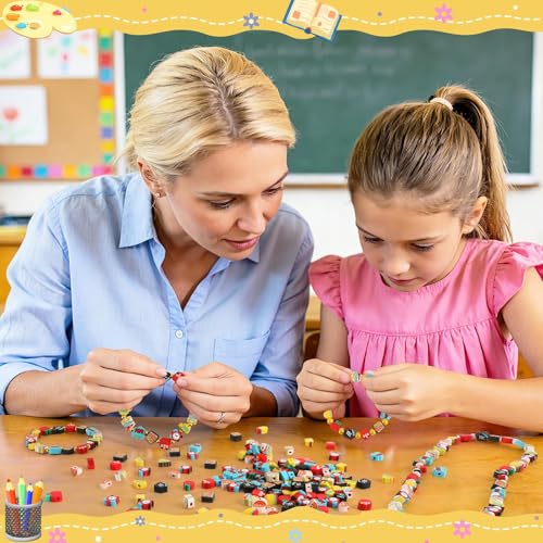 300Pcs Back to School Clay Beads Teacher Beads for Bracelets | Polymer Clay, Back to School Teacher Beads,DIY Bracelet Necklace Crafting,Classroom Activities Appreciation Gifts - color: School Color