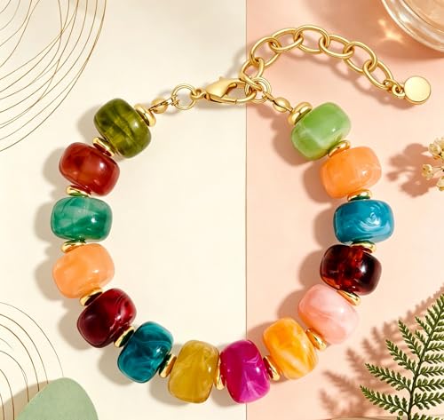 Beaded Bracelets Multicolor Acrylic Resin Beads Bracelet for Women - color: Colorful