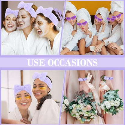 Semato 4 Pcs purple Bridesmaid Proposal Gifts Bridesmaid Spa Headband, Hair Claw Clips, Heart Shaped Sunglasses and Smooth Satin Scrunchies - color: Purple