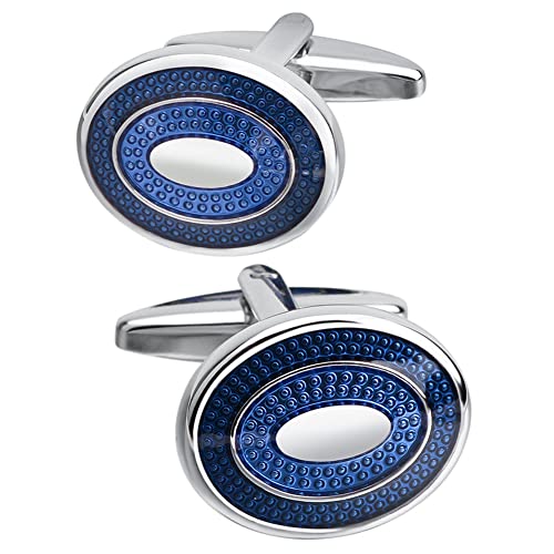 Fomissky Oval Navy Blue Cufflinks for Men Silver Plated, Personalized Men's Cuff Links Groom Wedding Gifts Tuxedo Business Shirt Accessories