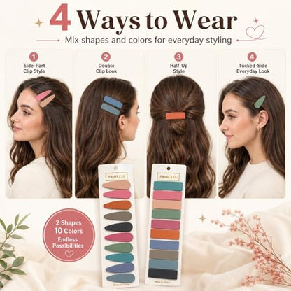 Bphne 20 Pcs Matte Non-Slip Snap Hair Clips for Women, Solid Teardrop & Rectangle Barrettes, Small Metal Pins for Thin Fine Hair, No Crease Lightweight for Everyday Makeup - color: Solid