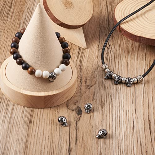 Elecrelive 10Pcs Halloween Skull Beads Skeleton Skull Head Stainless Steel Beads Large Hole Bracelet Charms for Gothic Necklace Bracelets Earrings Jewelry Making - color: Steel Color-10pcs
