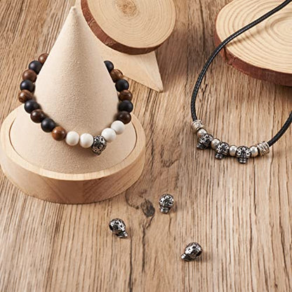 Elecrelive 10Pcs Halloween Skull Beads Skeleton Skull Head Stainless Steel Beads Large Hole Bracelet Charms for Gothic Necklace Bracelets Earrings Jewelry Making - color: Steel Color-10pcs