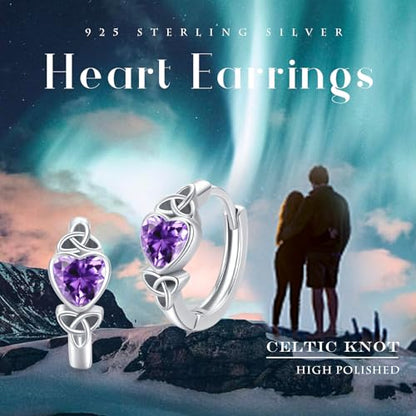 Celtic Knot Earrings Heart Hoops S925 Sterling Silver Irish Earrings Cartilage Hoop Earrings Small Hoop Earrings for Women - style: 0964D