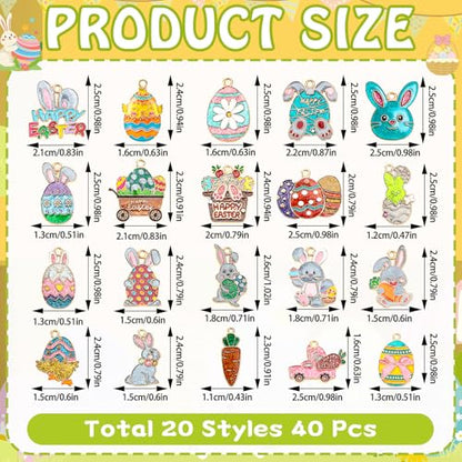 40Pcs/20 Pairs Easter Charms for Jewelry Making Spring Gifts | Enamel Bunny Egg Rabbit Charms, Assorted Spring Pendants Charm, Bracelets Necklaces Earrings Keychains, DIY Craft Supplies - style: Easter