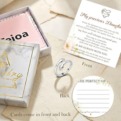 Sterling Silver Hug Ring for Women Teen Girls Adjustable Love Promise Ring Inspirational Open Rings Mothers Day Birthday Gift for Daughter Granddaughter Mom Wife Best Friend - color: Silver / Daughter Gift(Beautiful g***s,you can do amazing things)