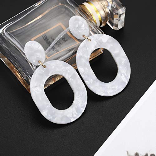 Acrylic Earrings For Women Statement Geometric Earrings Resin Acetate Drop Dangle Earrings Mottled Hoop Earrings Fashion Jewelry - color: B:White