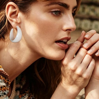 Chunky Acrylic Resin Hoop Earrings 80s 90s Statement Earrings | Thick Lightweight Costume Jewelry for Women Daily, Party, Vacation Wear, Gift for Her - color: White