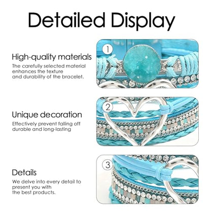 Leather Wrap Bracelets for Women, Boho Leopard Multi-Layer Crystal Beads Cuff Jewelry - color: J-Warp-017