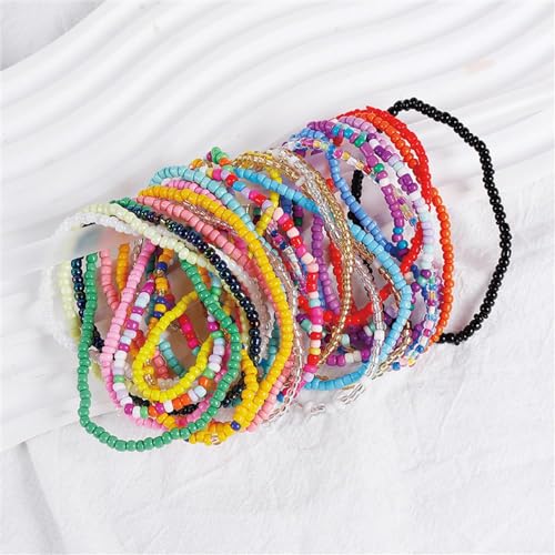 Soyzvteo 17Pcs Elastic Beaded Bracelets Bohemian Stackable Beaded Stretch Bracelets Colorful Boho Beach Bracelet Set Rainbow Handmade Seed Beach Bracelet Jewelry - color: 24Pcs