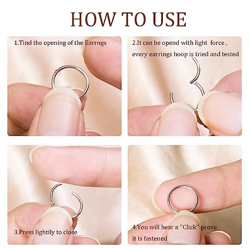 Small Gold Hoop Earrings, Lightweight 14K Gold Plated Huggie Hoop Earrings for Cartilage Helix Tragus, Hypoallergenic Earrings for Women Men, Tiny Thin Hoops Surgical Steel Endless Hoops Earrings 6-10 mm - color: 6/8/10 Hoop Silver-18g
