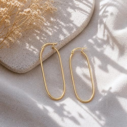 925 Sterling Silver Post Oval Hoop Earrings for Women | 18K Gold-Plated Large Hoops Earring-53mm - color: Yellow-Gold