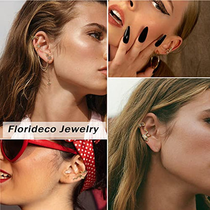 Florideco Ear Cuff Earrings Set for Women Adjustable Fake Earring Cuffs Non Piercing Earring Set Ear Jewelry Set - color: Gold Tone