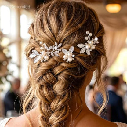 Heread Pearl Wedding Hair Pins Silver Bridal Clip for Women (Pack of 3) | Rhinestone Hair Clips Prom Accessories Accessory for Brides
