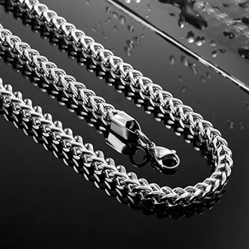INBLUE 6MM Wide Chain Necklace for Men Women Stainless Steel Cuban Link Chain Necklaces Water Resistant Thick Metal Foxtail Chains (3 Colors - Silver Black Gold, 21.6 Inch Long) - color: Silver