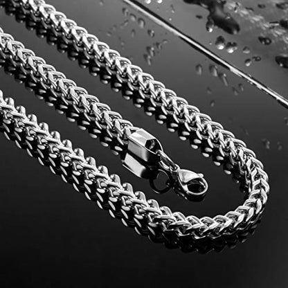 INBLUE 6MM Wide Chain Necklace for Men Women Stainless Steel Cuban Link Chain Necklaces Water Resistant Thick Metal Foxtail Chains (3 Colors - Silver Black Gold, 21.6 Inch Long) - color: Silver