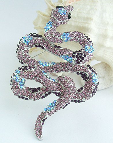 Classic 3.94" Unique Animal Snake Brooch Pin Pendant Austrian Crystal BZ5847 - color: Silver-Tone Purple
