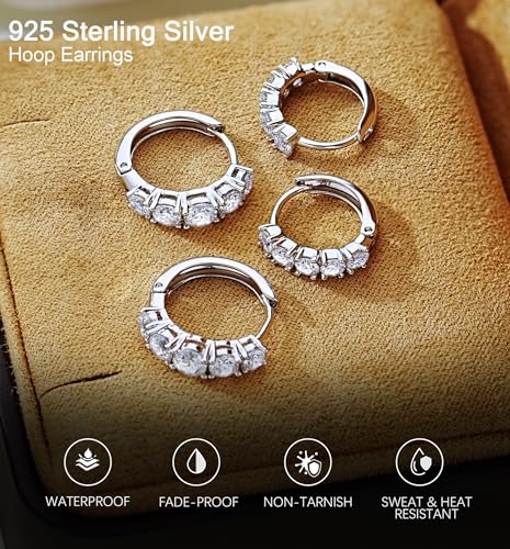 JINEAR 2 Pairs Gold Hoop Earrings for Women Dainty Huggie Earrings Set | 14K Gold Plated Cubic Zirconia Hypoallergenic Lightweight Waterproof Cartilage Hoop Earrings Trendy Jewelry Gift - color: silver