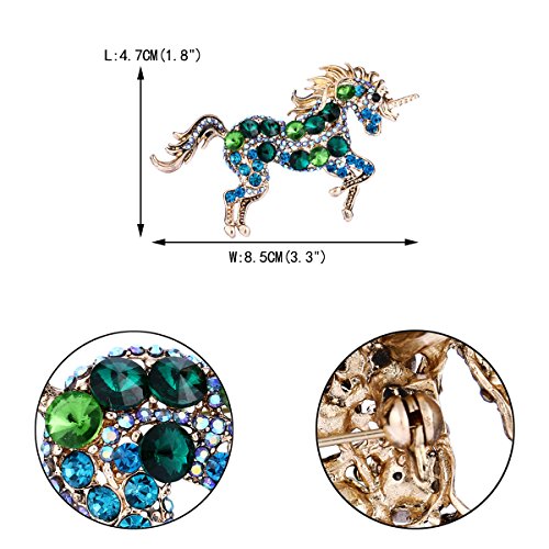 EVER FAITH Women's Austrian Crystal Running Unicorn Brooch - color: Green Gold-Tone