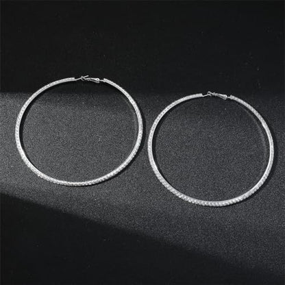 80mm Rhinestone Hoop Earrings for Women Sparkly Earrings Cubic Zirconia Circle Earring Exaggerated Prom Earring Large Rhinestones Round Hoop Earrings Silver Prom Jewelry for Party Wedding Birthday - color: Silver