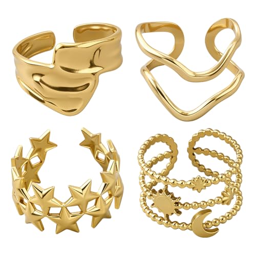 Sun Moon Star Band Rings Layered Finger Rings Irregular Stackable Ring Set Adjustable Opening Ring Supplies for Women Wedding Birthday Party Decoration