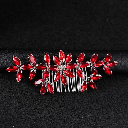 Red Wedding Crystal Hair Comb Elegant Bridal Wedding Hair Piece Teardrop Crystal Rhinestone Hair Accessories for Women Prom Party Photography - color: Red
