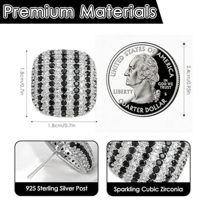 18K Gold Plated Chunky Square & Round Cubic Zirconia Stud Earrings for Women, Hypoallergenic 925 Silver Post Simulated Diamond Wedding Prom Party Bridesmaid Daily Fine Jewelry Gift for Mom Wife Friend - color: EA355-Square-Silver Black