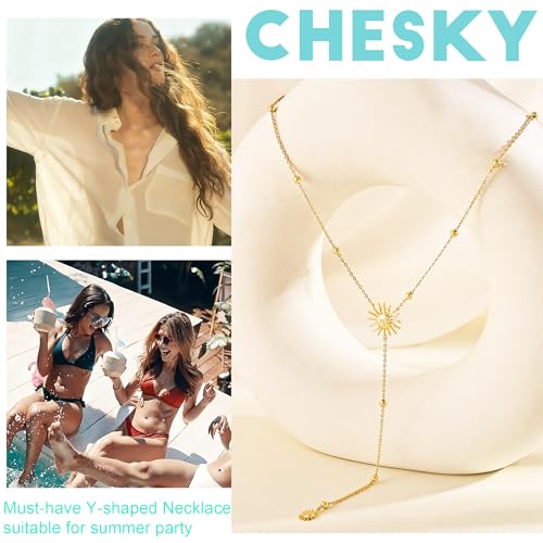 CHESKY Lariat Necklace for Women，14k Gold/Sliver Plated Layered Necklace | Gold/Sliver Long Necklace，Dainty Cross Pendant, Wedding Y-Shaped Drop Chain, Waterproof Jewelry Gift for Women Everyday Wear - style: YSun