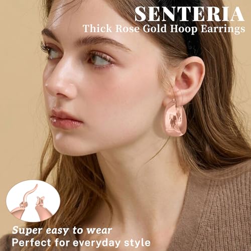 Senteria 12mm Wide Thick Sterling Silver Hoop Earrings Hypoallergenic | 14K Real Gold Plated Hoops Large Earring Lightweight Chunky Hoops Earring for Women Gift for Birthday Christmas 25/30/40/50MM - color: Rose Gold-40mm
