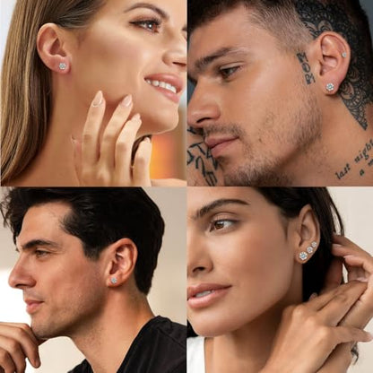 6 Pairs Hypoallergenic Stainless Steel Stud Earrings Cubic Zirconia Earrings Set 14K Gold Plated Multipack 3-8mm - color: Gold