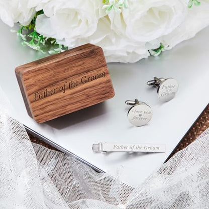 Colingmill Father of the Bride Gift Dad of the Bridegroom Cufflinks Tie Clip Set with Engraved Wood Gift Box for Dad - style: Father of the Bridegroom, Forever