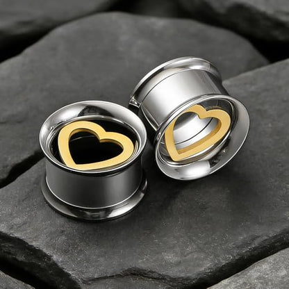 ARTFAN Ear Gauges Tunnels - 2PCS Stainless Steel Plugs for Stretched Ears, Cute Heart Ear Plugs Gauges for Women Men, Hypoallergenic Body Piercing Jewelry - size: 00g (10mm)