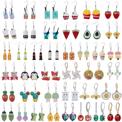 20 Pairs Random Mixed Resin Acrylic Earrings Set, Weird Dangle Drop Drink Bottle Animal Pendant Charms Earring, Handmade Funny Statement Unique Fashion Hoop Earring Jewelry for Women Girls