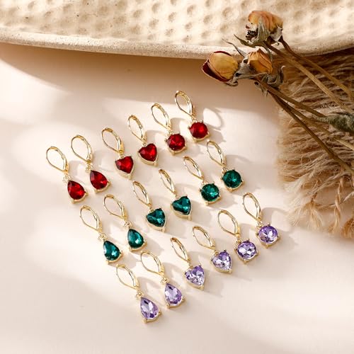 Multicolor Crystal Dangle Studs Earrings Set for Women 925 Silver Hypoallergenic Dangle Earrings Leverback Drop Earring Fashion Cubic Zirconia Leverback Stud Earring Sets Trendy Cubic Zirconia Jewelry Gifts for Women - style: 9-G