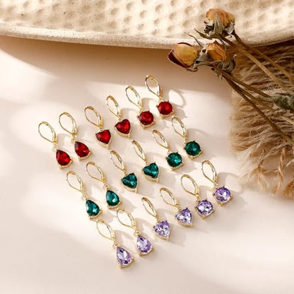 Multicolor Crystal Dangle Studs Earrings Set for Women 925 Silver Hypoallergenic Dangle Earrings Leverback Drop Earring Fashion Cubic Zirconia Leverback Stud Earring Sets Trendy Cubic Zirconia Jewelry Gifts for Women - style: 9-G